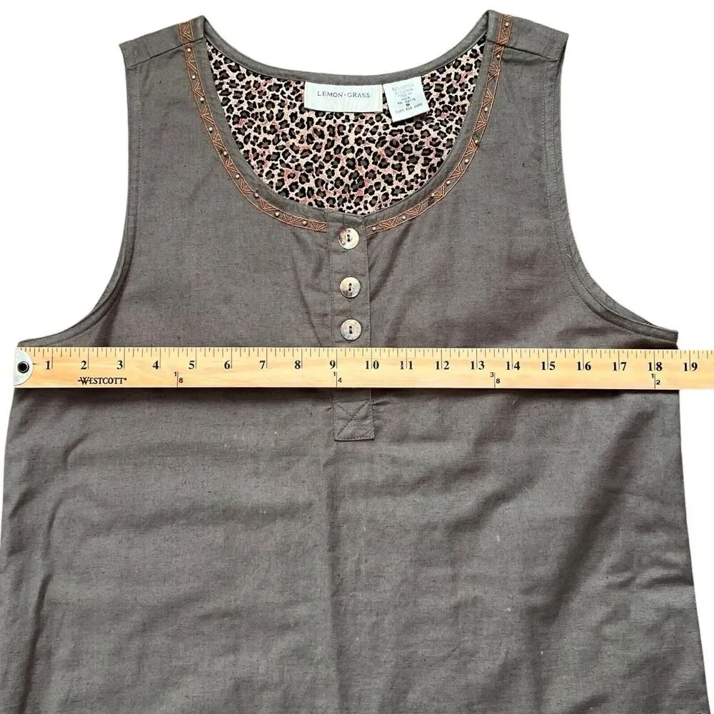 Lemon Grass Dress Womens Size S Sleeveless Safari JumperDress Cotton Linen Blend - Picture 5 of 11
